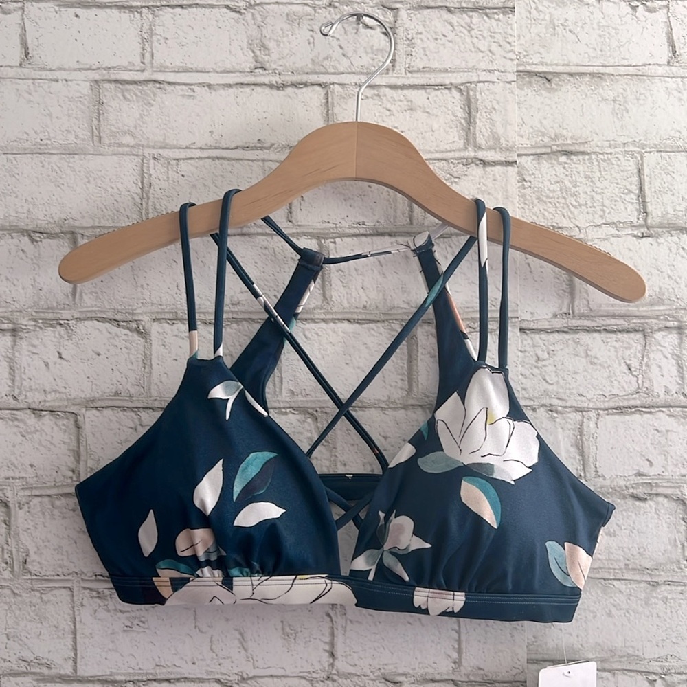 Athleta Deep Blue-Green Floral Swim Top